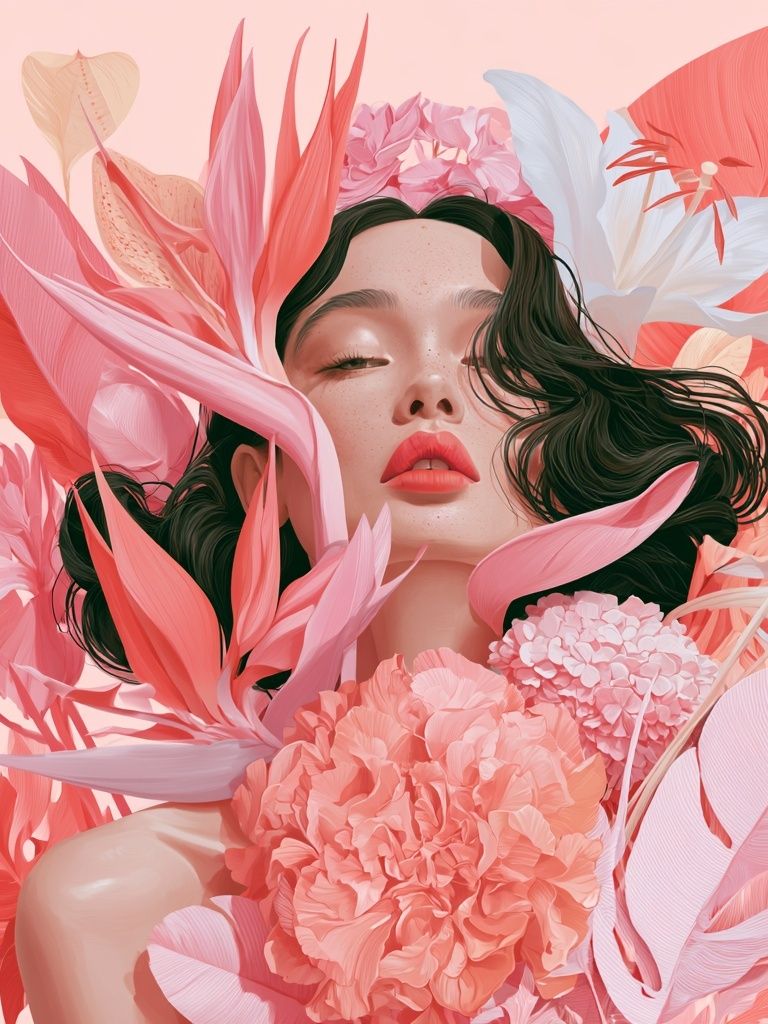 Dreamy Floral Figure Illustration Poster. poster detail