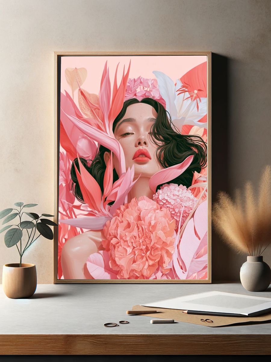 Dreamy Floral Figure Illustration Poster. — room view 2