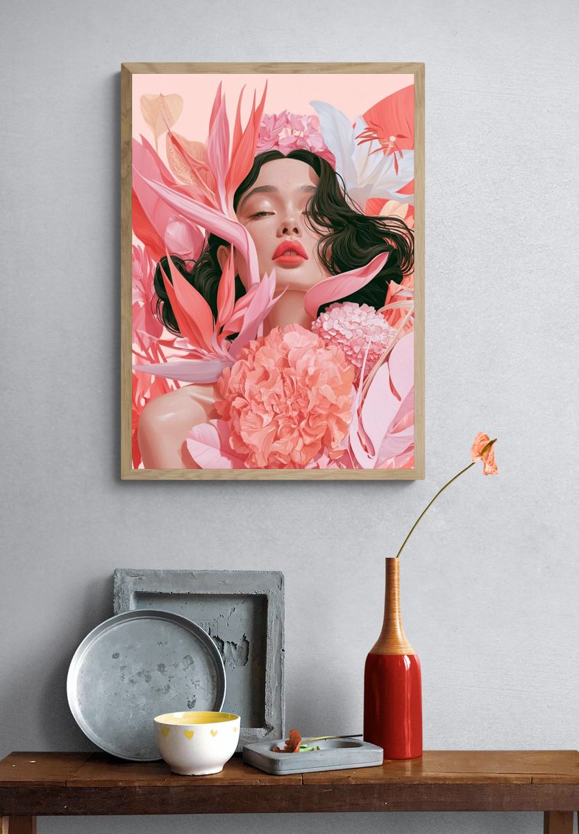Dreamy Floral Figure Illustration Poster. — room view 3