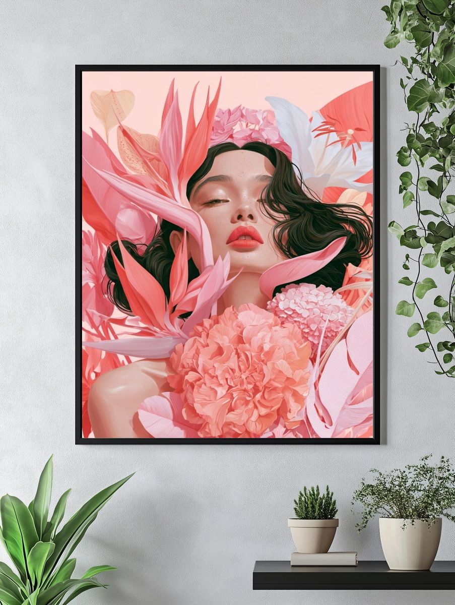 Dreamy Floral Figure Illustration Poster. — room view 4