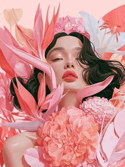 Dreamy Floral Figure Illustration Poster. poster