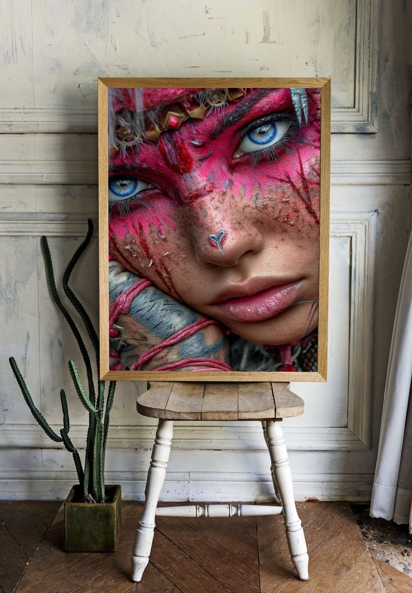 Surreal Painted Face Portrait Print. room preview