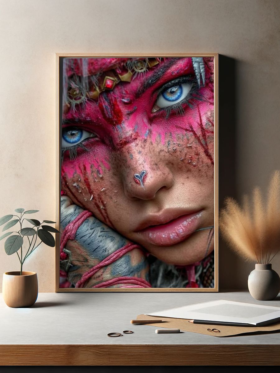 Surreal Painted Face Portrait Print. — room view 2