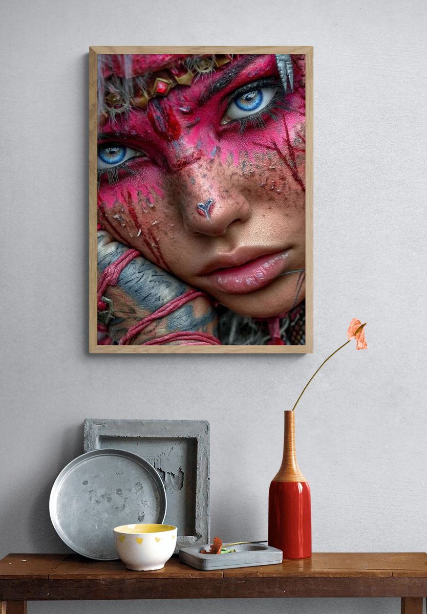 Surreal Painted Face Portrait Print. — room view 3