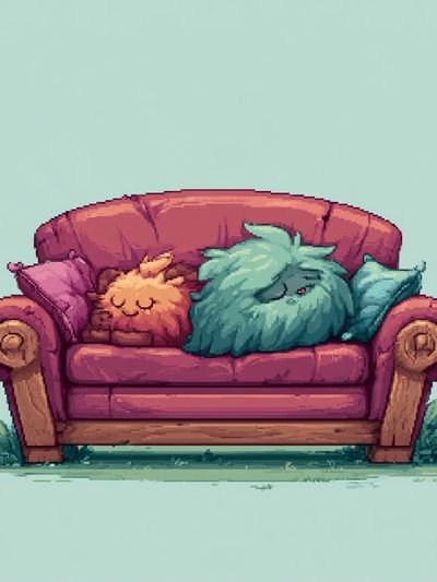 Cozy Couch Cats Illustration Poster.