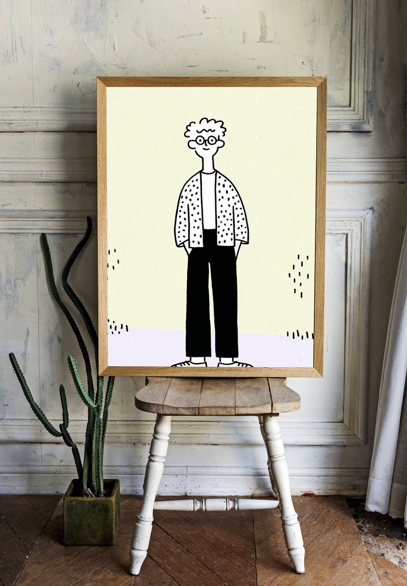 Casual Cartoon Figure Illustration Poster. — room view 1