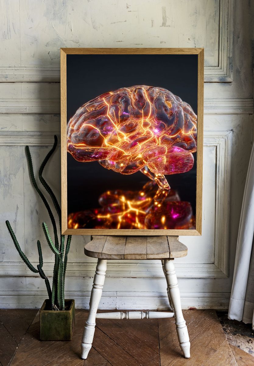 Glowing Neural Brain Digital Art Poster. — room view 1