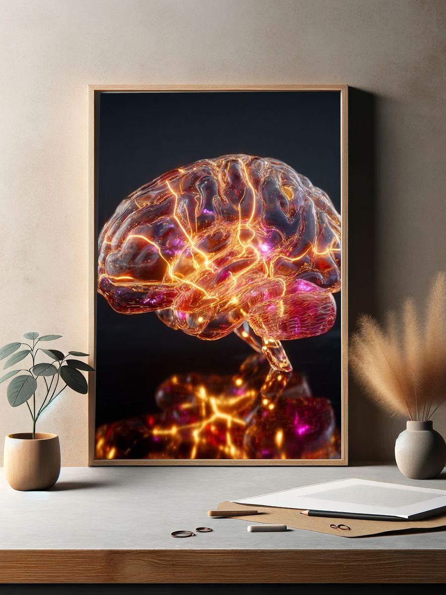 Glowing Neural Brain Digital Art Poster. — room view 2