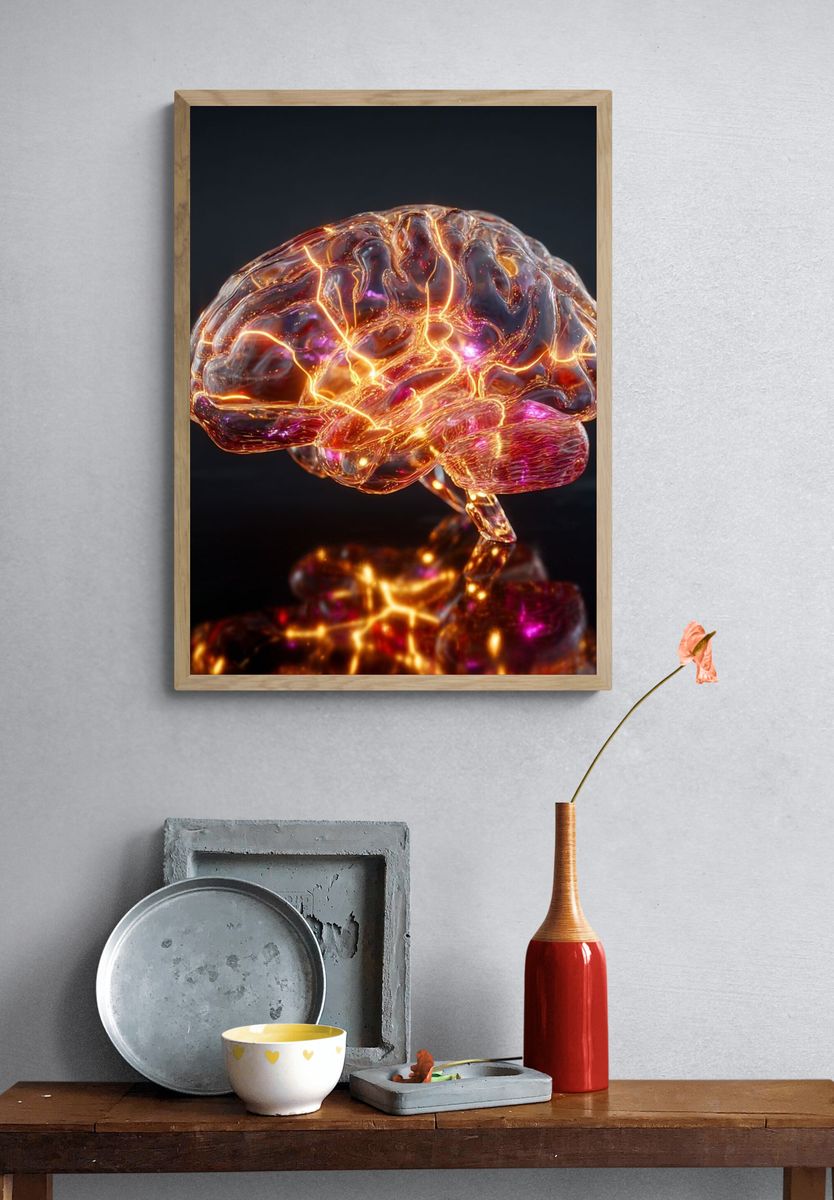 Glowing Neural Brain Digital Art Poster. — room view 3