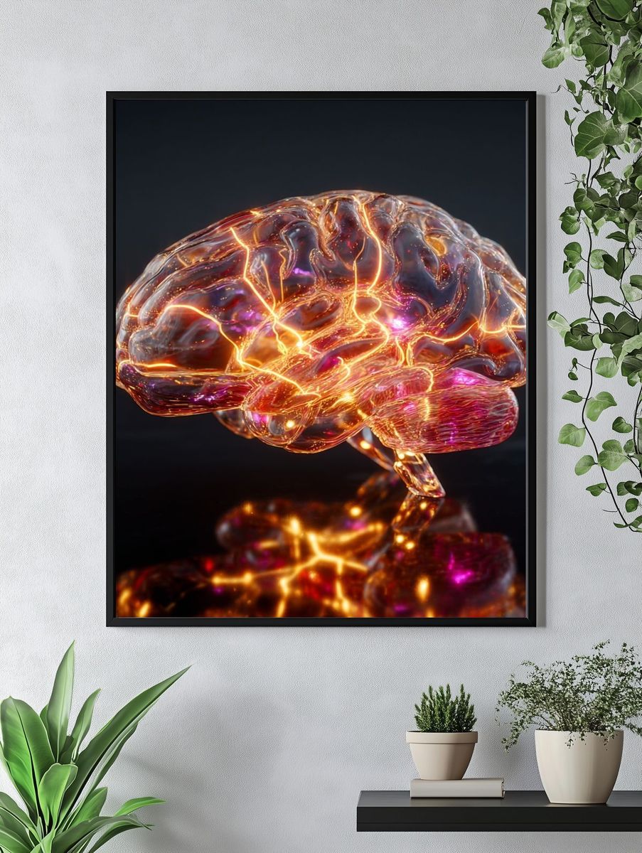 Glowing Neural Brain Digital Art Poster. — room view 4