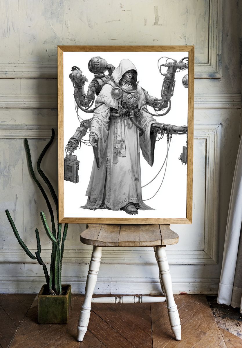 Cyberpunk Hooded Figure Illustration Poster. room preview