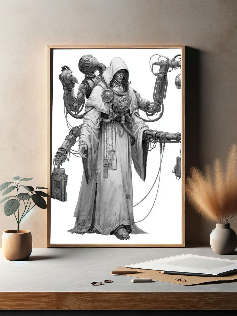 Cyberpunk Hooded Figure Illustration Poster. — room view 2