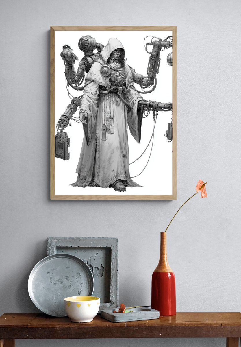 Cyberpunk Hooded Figure Illustration Poster. — room view 3