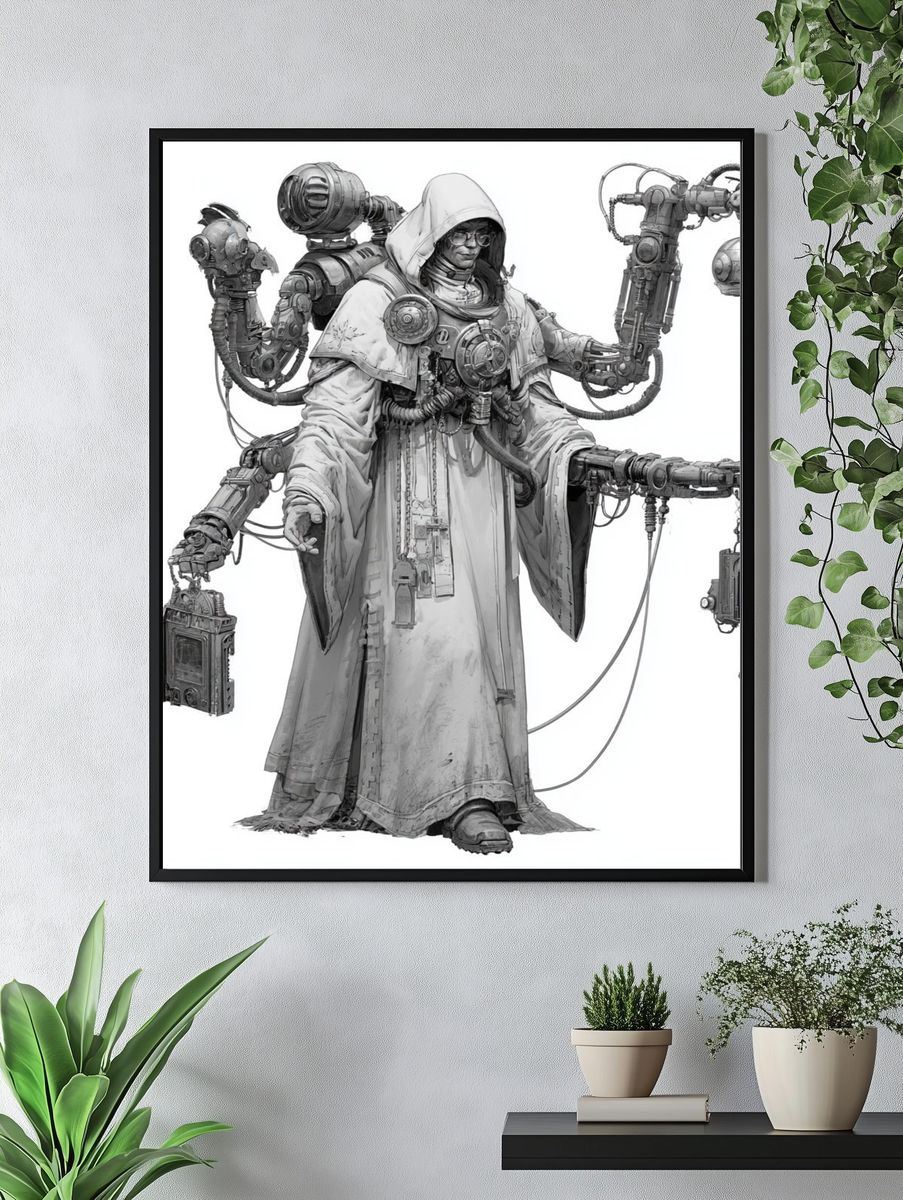 Cyberpunk Hooded Figure Illustration Poster. — room view 4