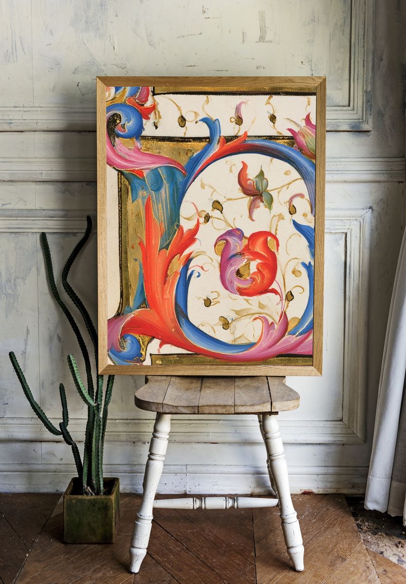 Ornate Floral Monogram Poster. — room view 1