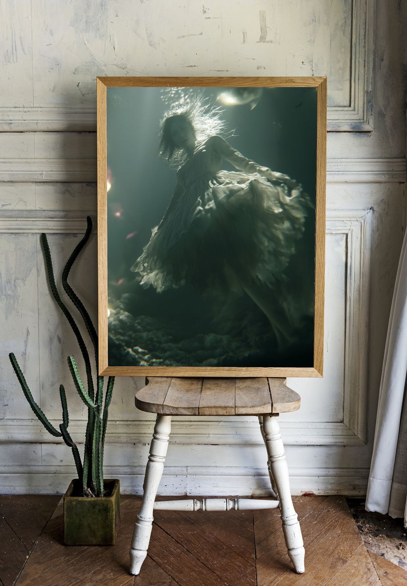 Dreamlike Underwater Figure Print. room preview