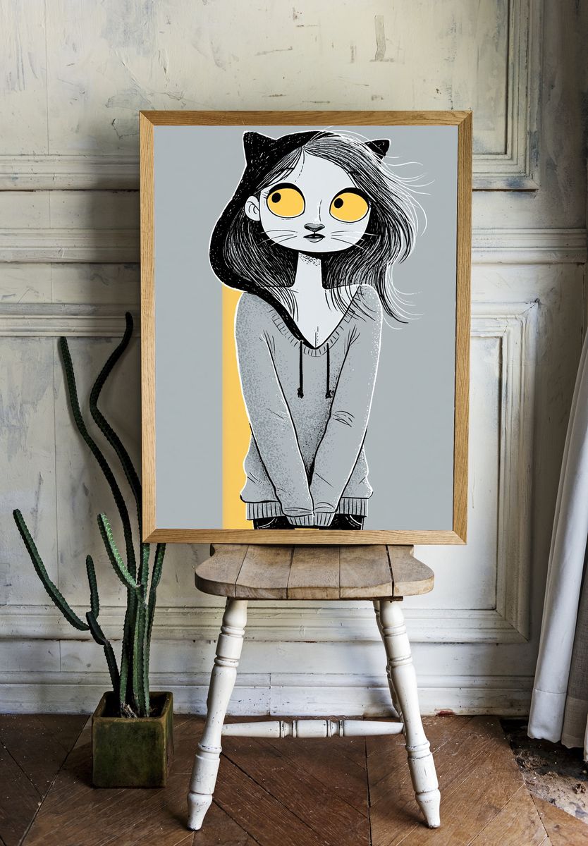 Cat Girl Digital Art Poster. — room view 1