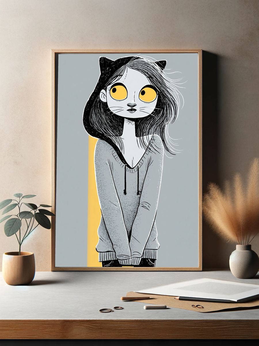 Cat Girl Digital Art Poster. — room view 2