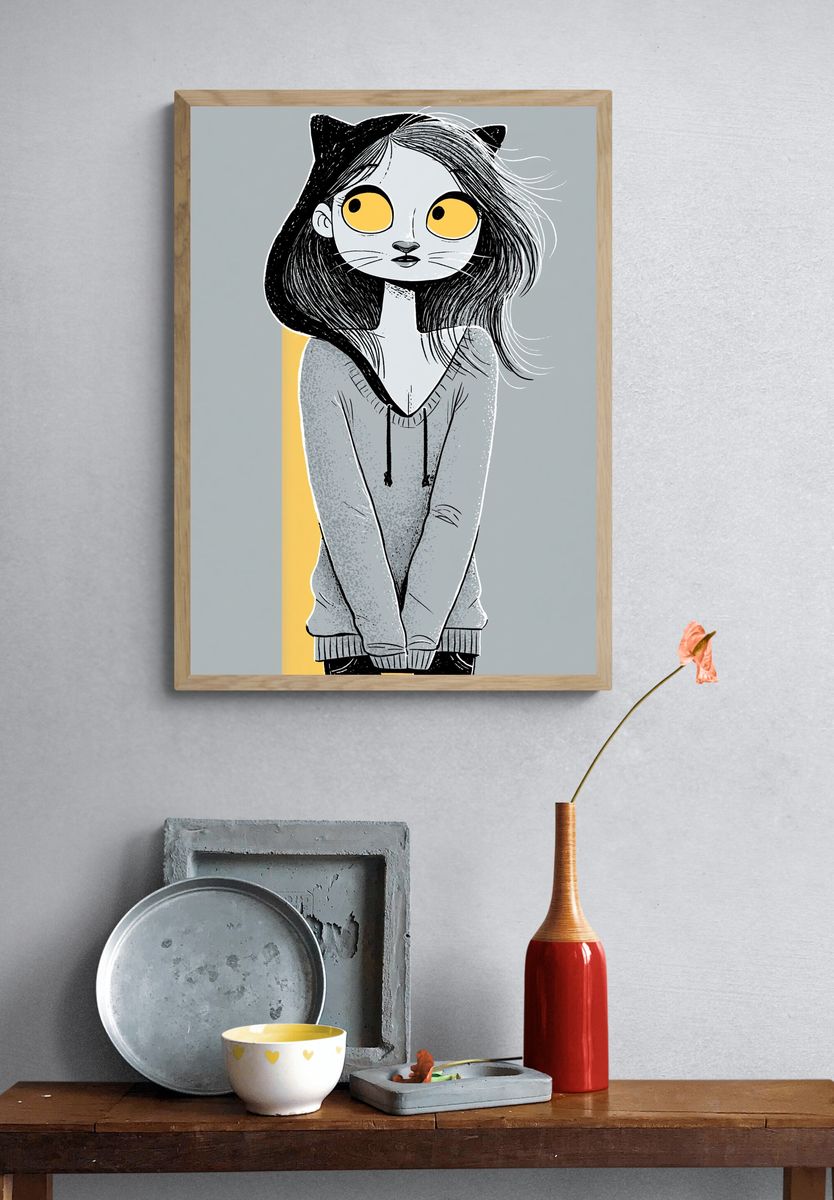 Cat Girl Digital Art Poster. — room view 3