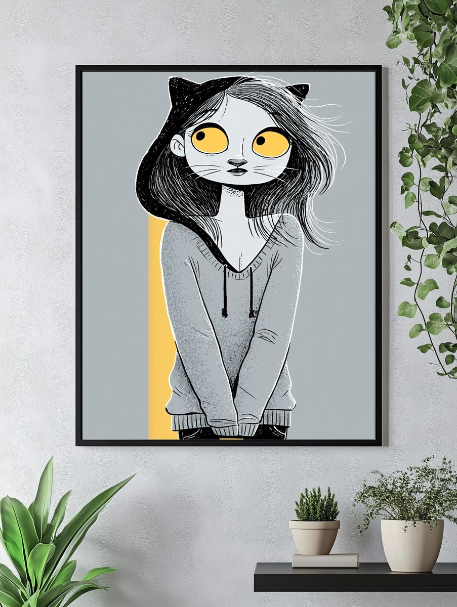 Cat Girl Digital Art Poster. — room view 4