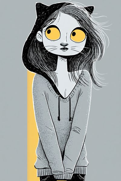 Cat Girl Digital Art Poster.