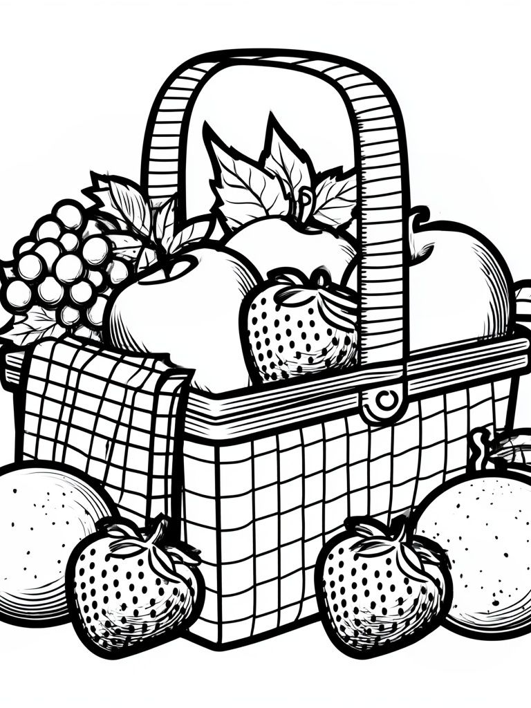 Fruit Basket Line Art Poster. poster — illustration art
