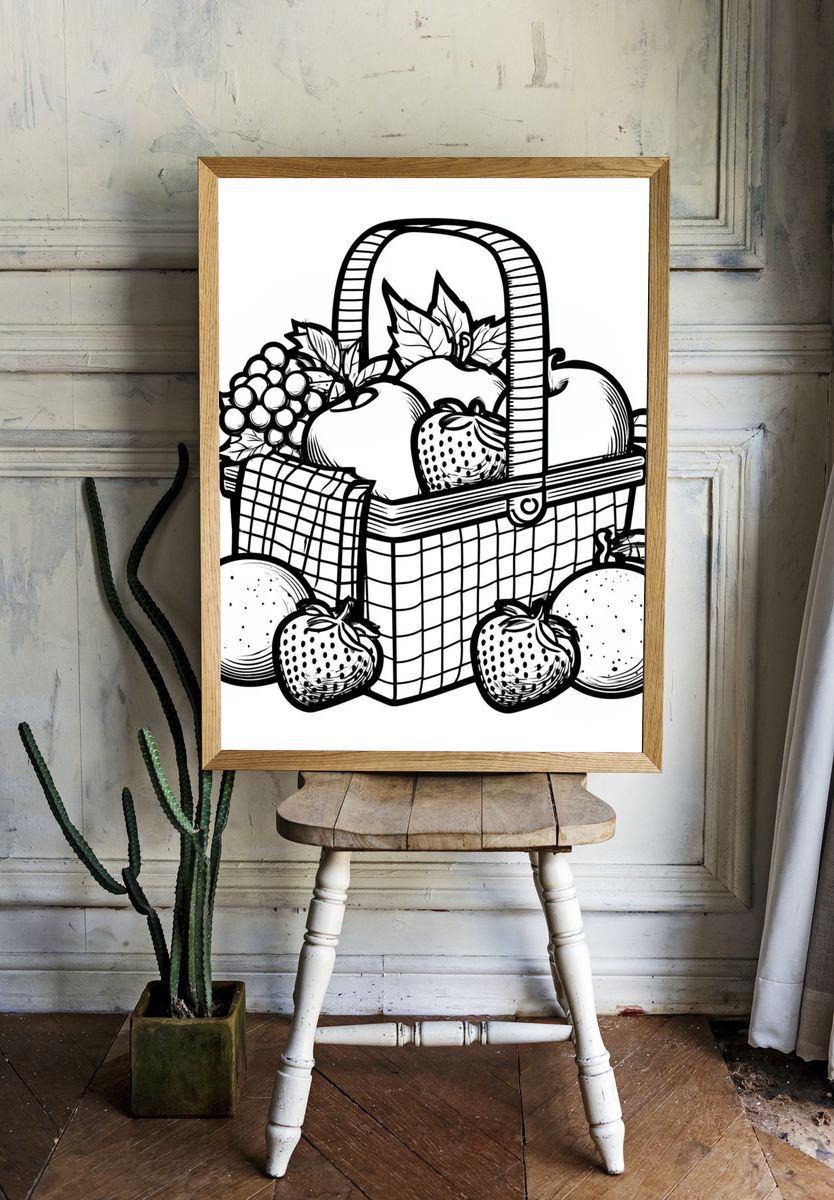 Fruit Basket Line Art Poster. — room view 1