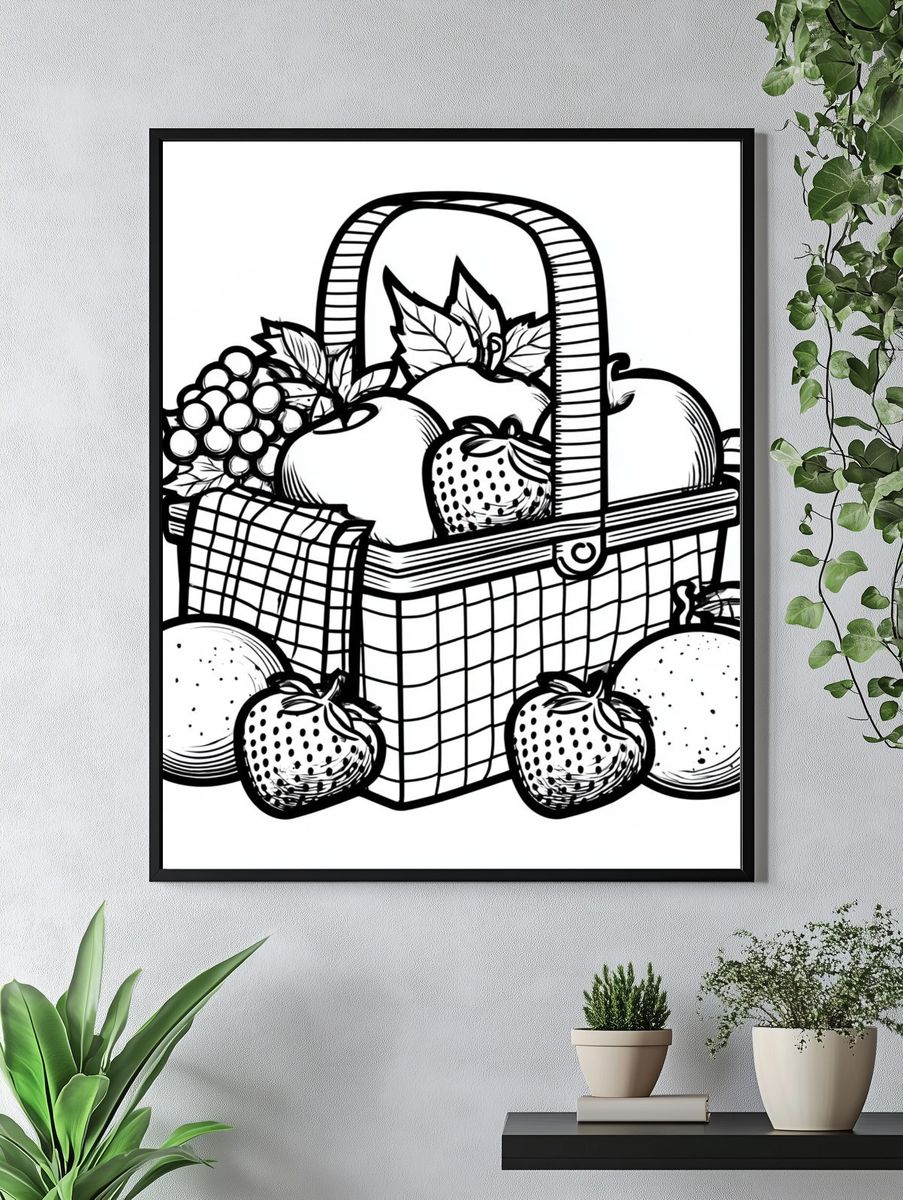 Fruit Basket Line Art Poster. — room view 4