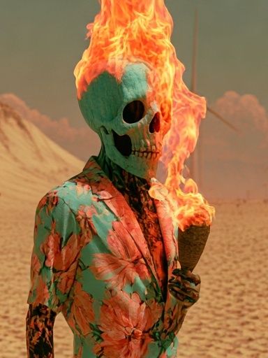 Flaming Skull Desert Surrealism Print. poster detail