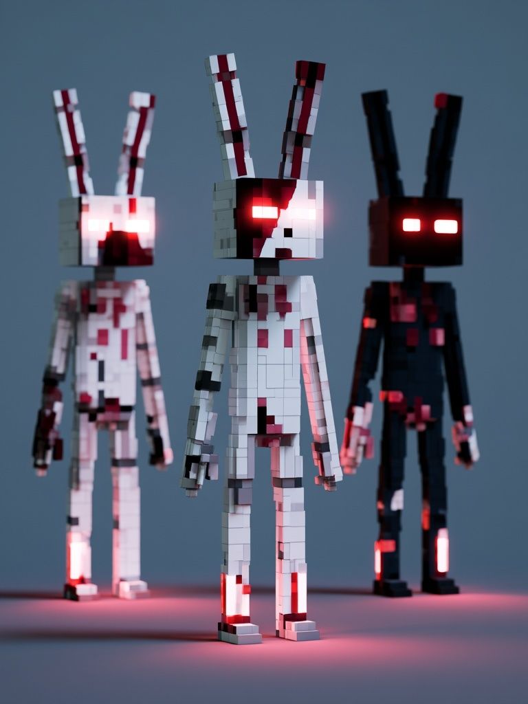 Glowing Pixel Rabbits Illustration Poster. poster detail