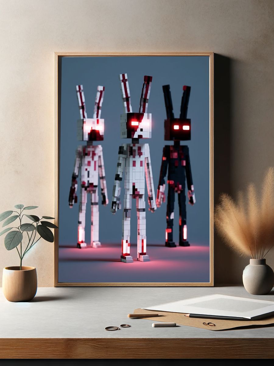 Glowing Pixel Rabbits Illustration Poster. — room view 2