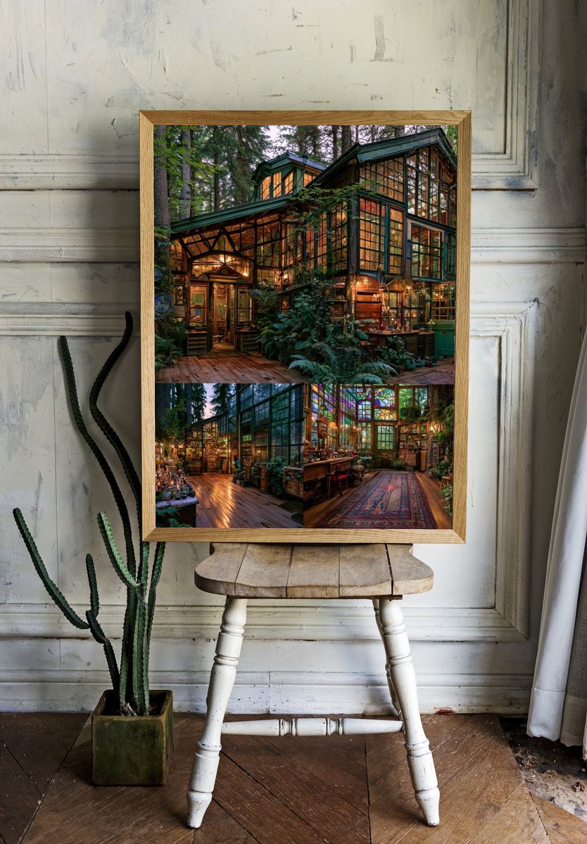 Enchanted Forest Cabin Illustration Poster. — room view 1