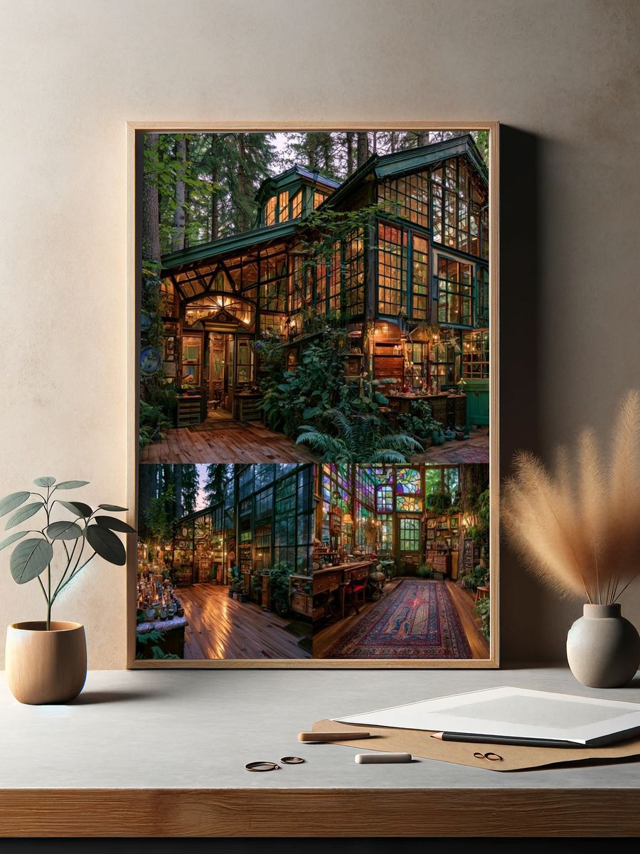 Enchanted Forest Cabin Illustration Poster. — room view 2