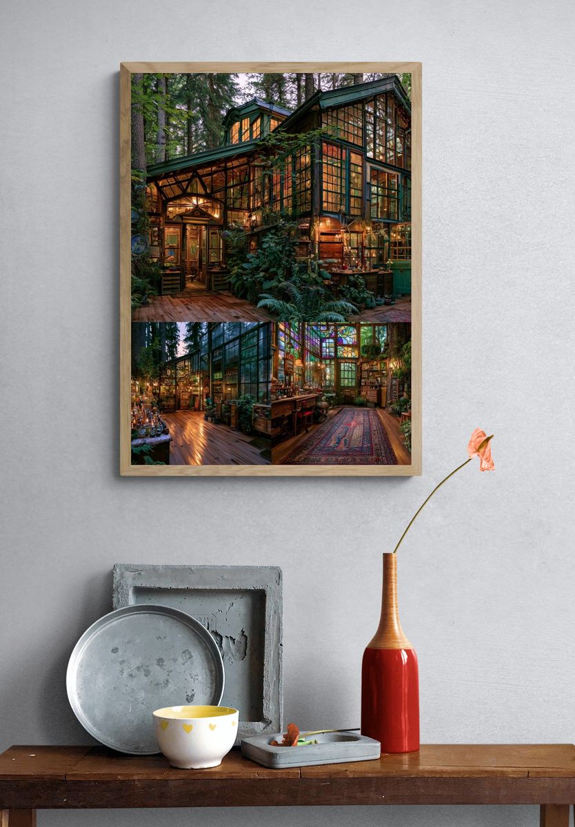 Enchanted Forest Cabin Illustration Poster. — room view 3