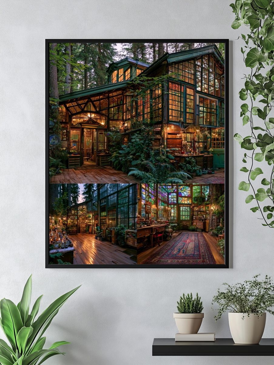Enchanted Forest Cabin Illustration Poster. — room view 4