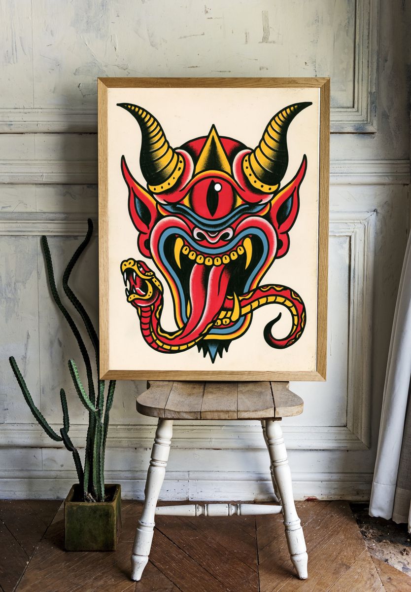 Oni Mask Illustration Poster. — room view 1