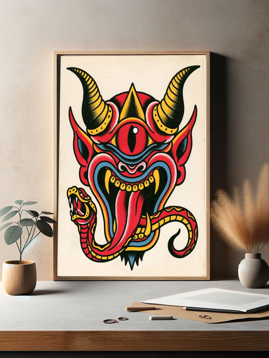 Oni Mask Illustration Poster. — room view 2
