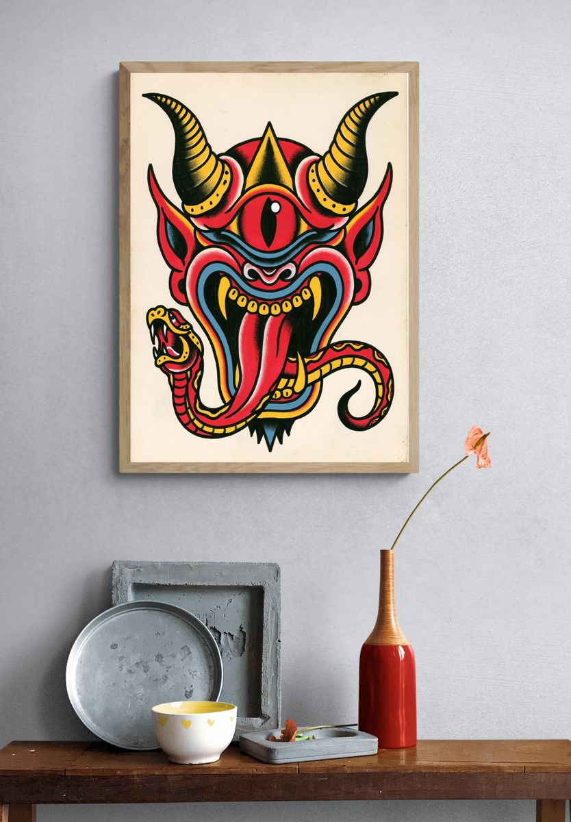 Oni Mask Illustration Poster. — room view 3