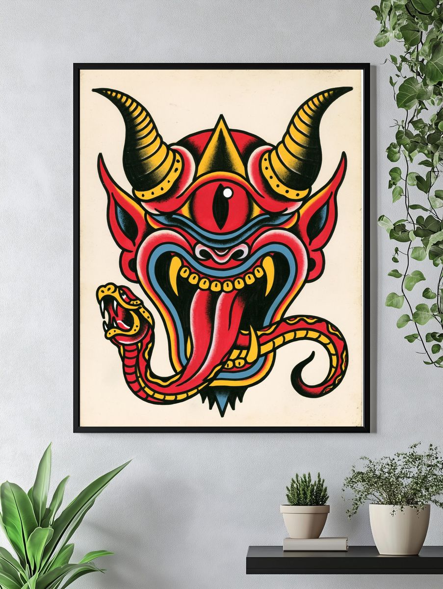 Oni Mask Illustration Poster. — room view 4