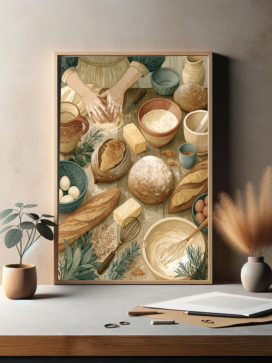Artisan Bread Baking Illustration Poster. — room view 2