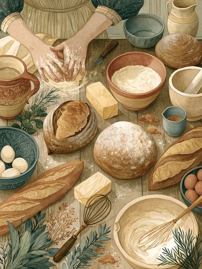 Artisan Bread Baking Illustration Poster.