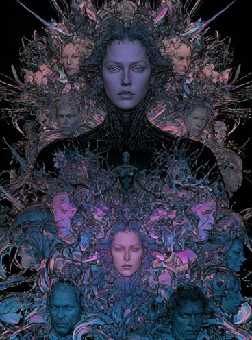 Surreal Neon Faces Illustration Poster. poster — illustration art