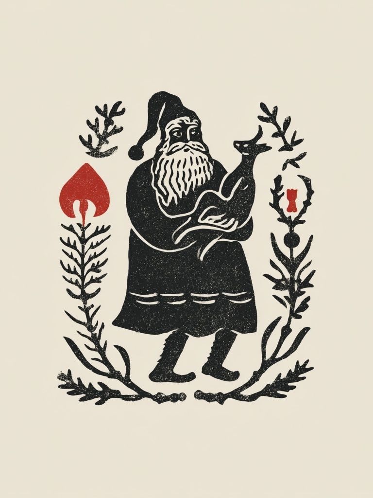 Santa Folk Art Print. poster — illustration art