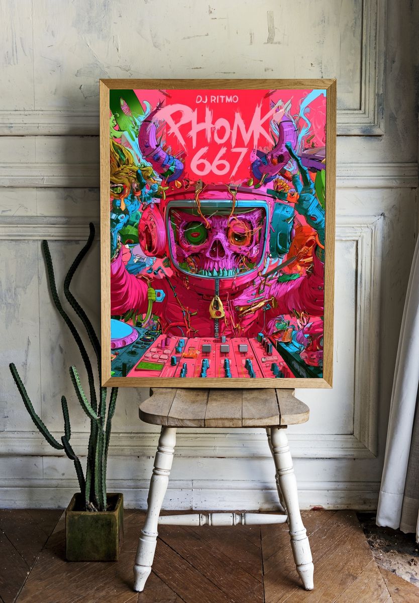 Phonk 667 Skull DJ Poster. room preview