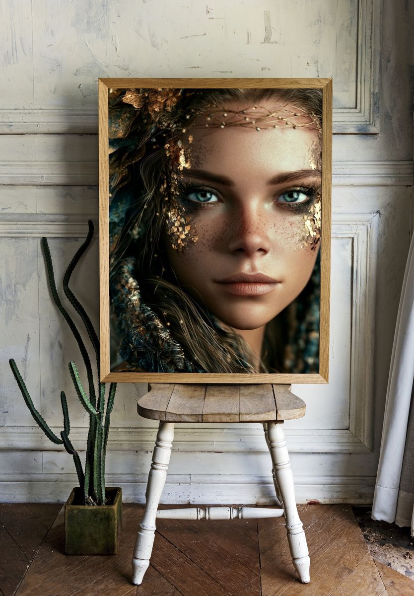 Gilded Forest Woman Portrait Print. room preview