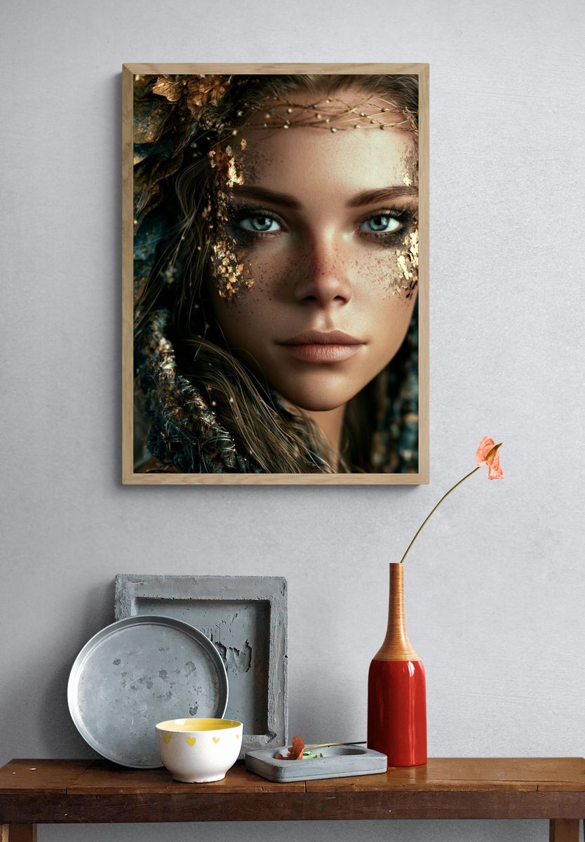 Gilded Forest Woman Portrait Print. — room view 3