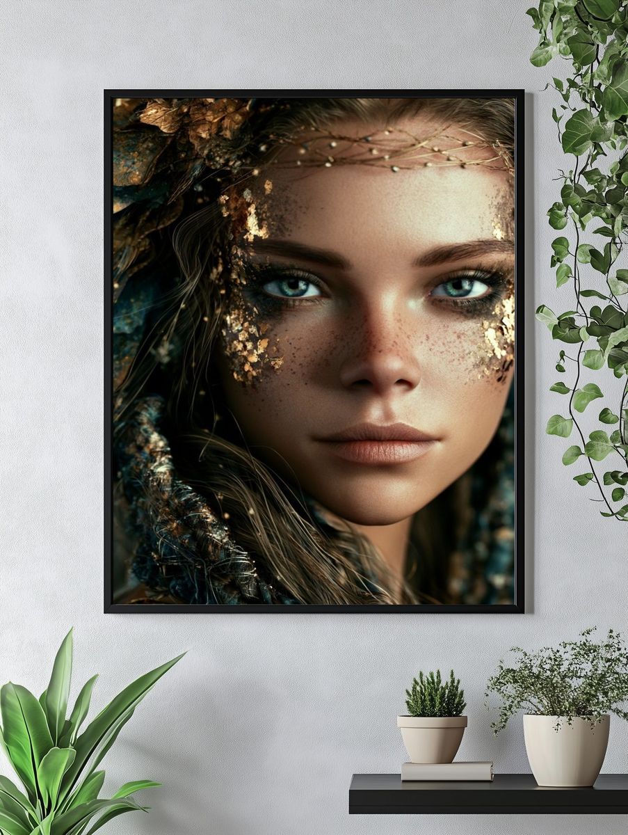 Gilded Forest Woman Portrait Print. — room view 4