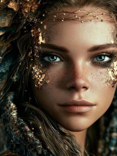 Gilded Forest Woman Portrait Print. poster