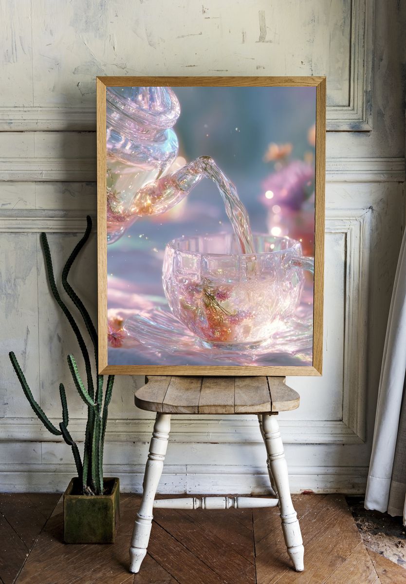 Pastel Glass Teacup Still Life Print. — room view 1