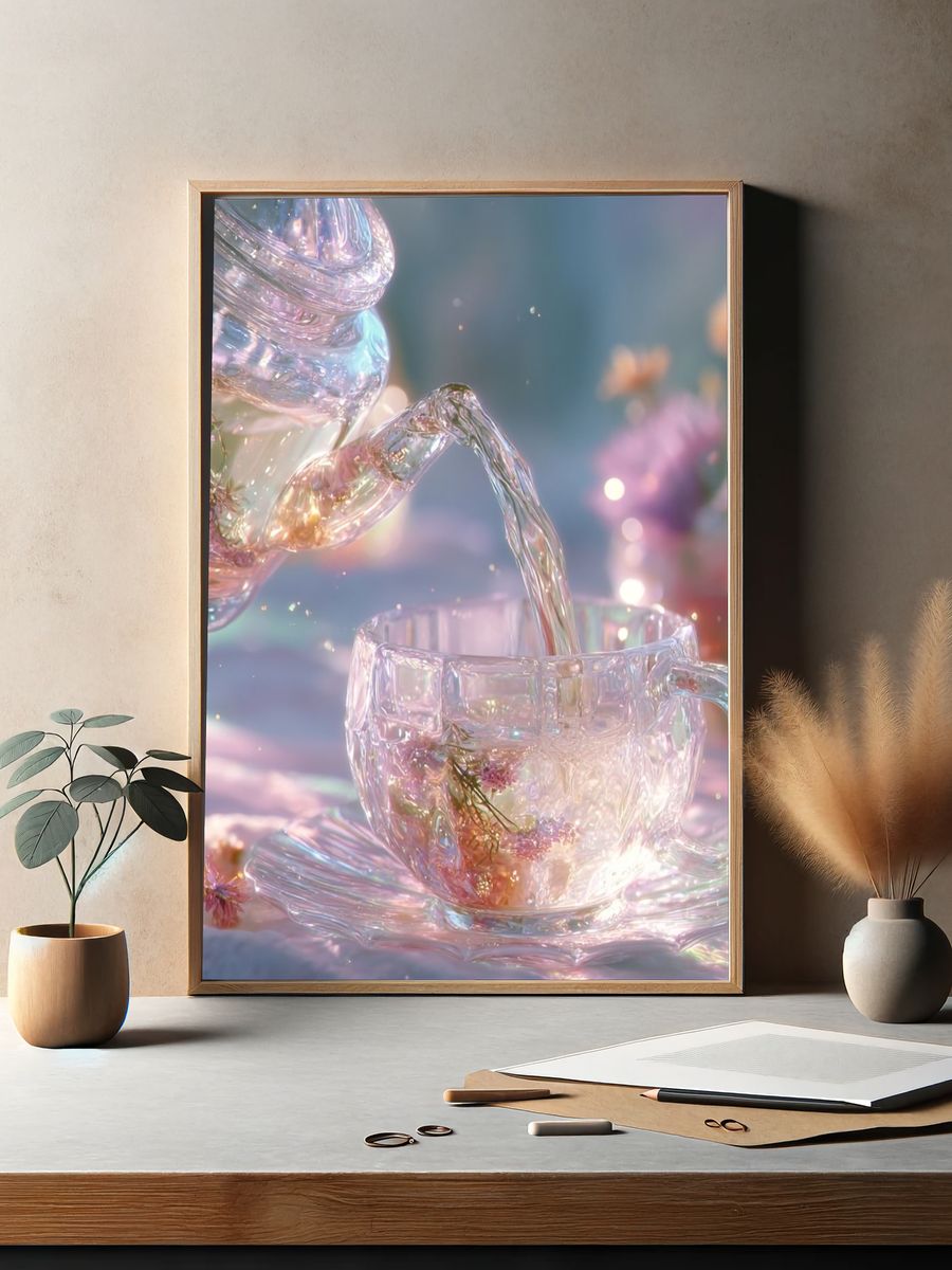 Pastel Glass Teacup Still Life Print. — room view 2